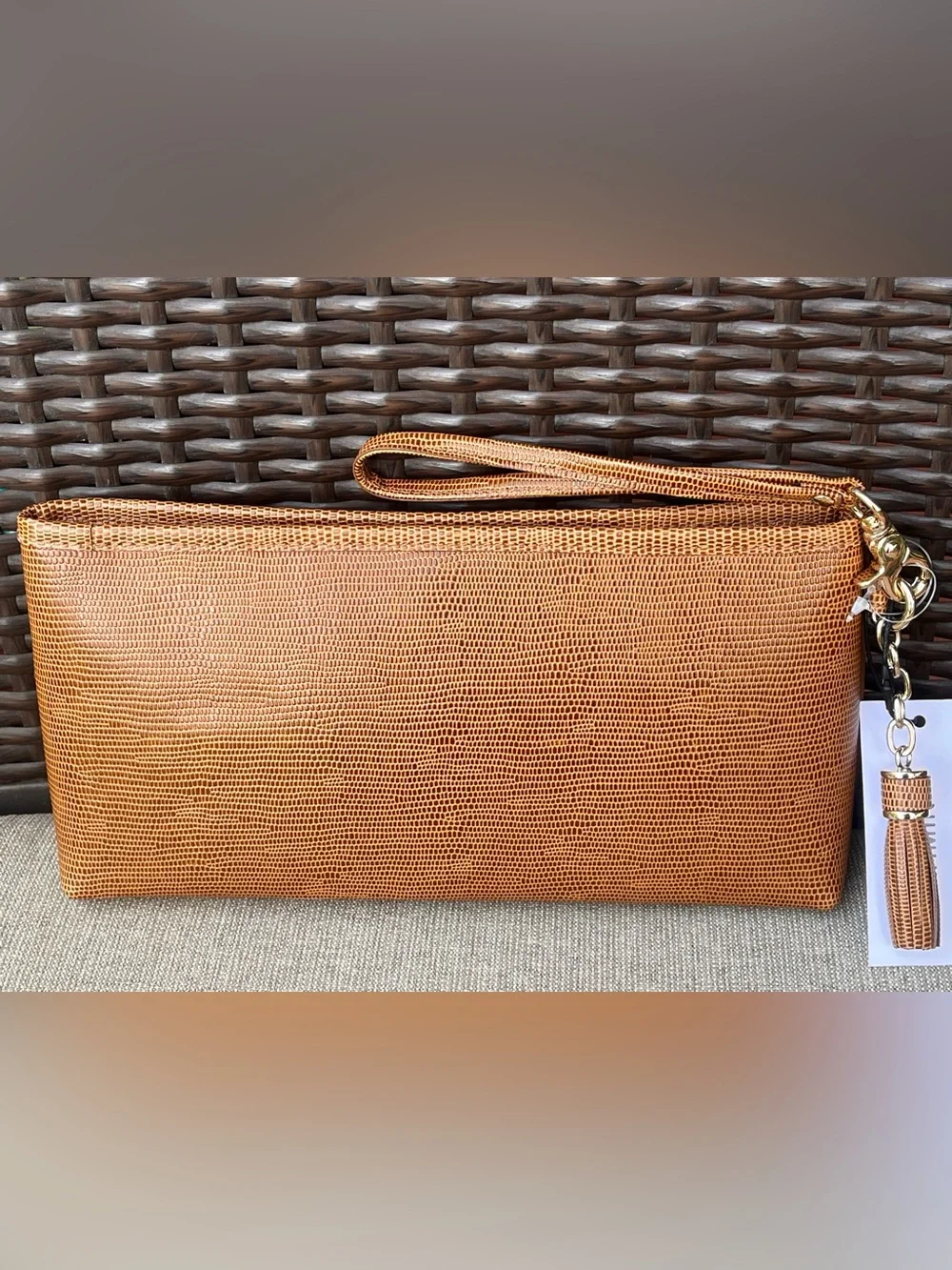 NWT Brahmin Kayla in TOBACCO ALL OVER LIZARD Clutch